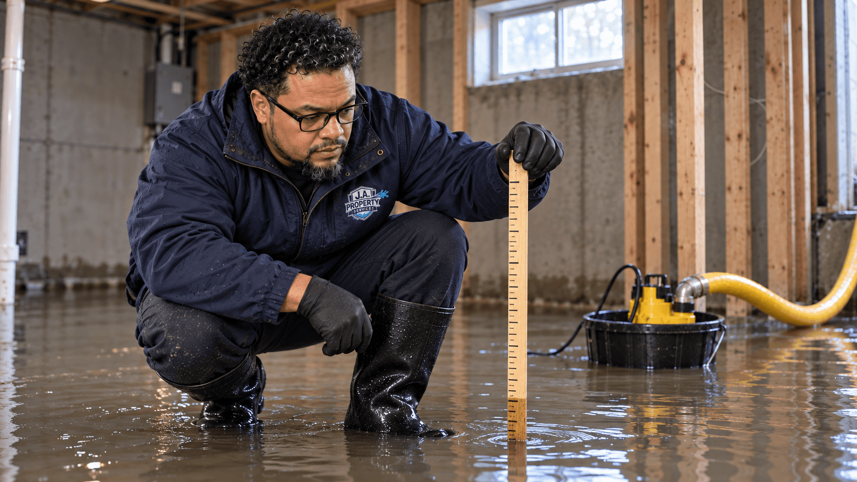 Owner-operated J.A. Property Services crew providing emergency basement flooding response in Chicago and suburbs